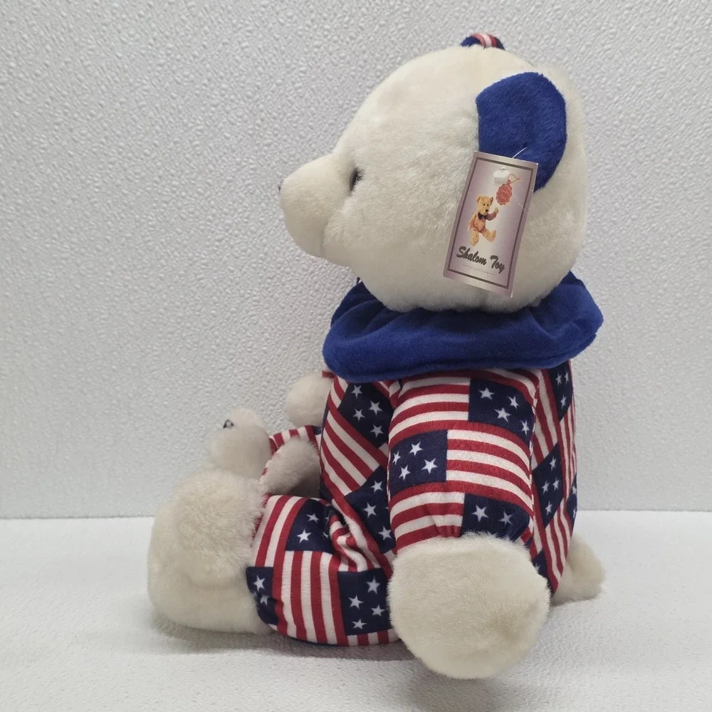 Vintage Shalom Patriotic Bear Pajamas Plush & Bunny Slippers Red White & Blue